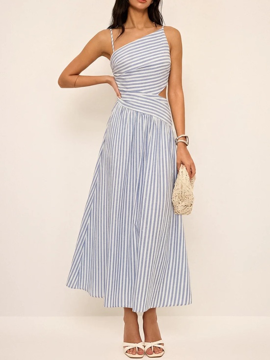 Commense Dresses & Skirts - Commense Blue and White Striped Asymmetrical Dress